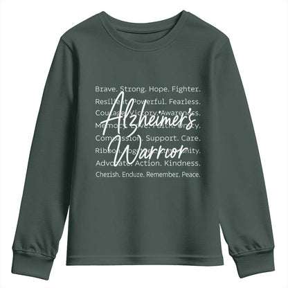 Alzheimers Warrior Purple Ribbon Support Word Cloud Typography Youth Sweatshirt