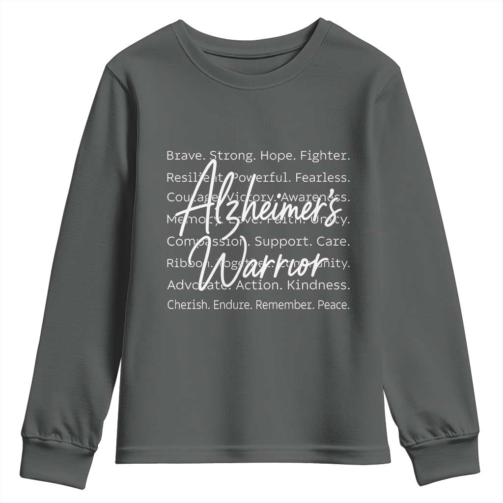 Alzheimers Warrior Purple Ribbon Support Word Cloud Typography Youth Sweatshirt