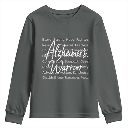Alzheimers Warrior Purple Ribbon Support Word Cloud Typography Youth Sweatshirt
