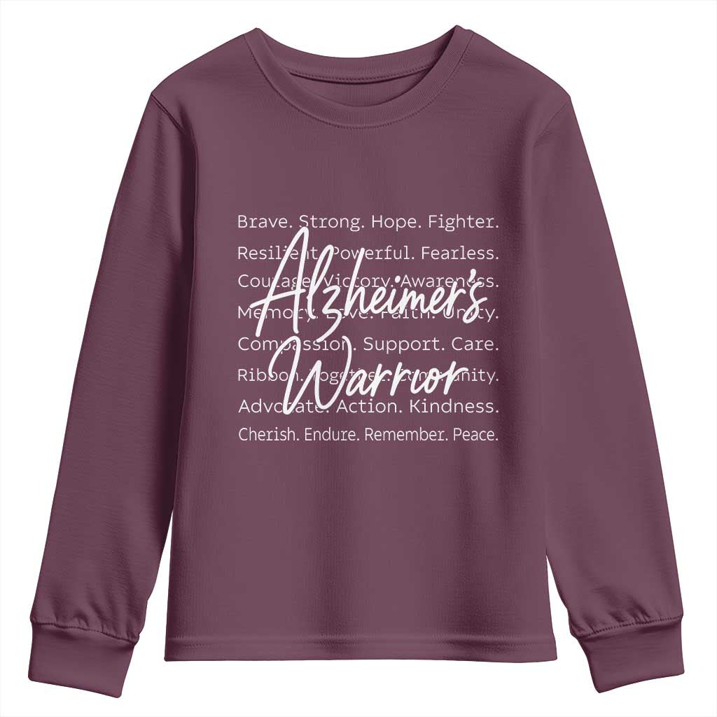 Alzheimers Warrior Purple Ribbon Support Word Cloud Typography Youth Sweatshirt