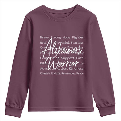 Alzheimers Warrior Purple Ribbon Support Word Cloud Typography Youth Sweatshirt
