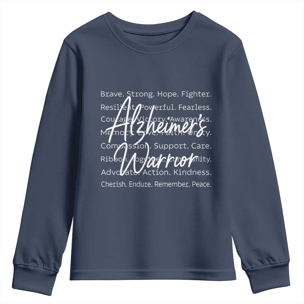 Alzheimers Warrior Purple Ribbon Support Word Cloud Typography Youth Sweatshirt