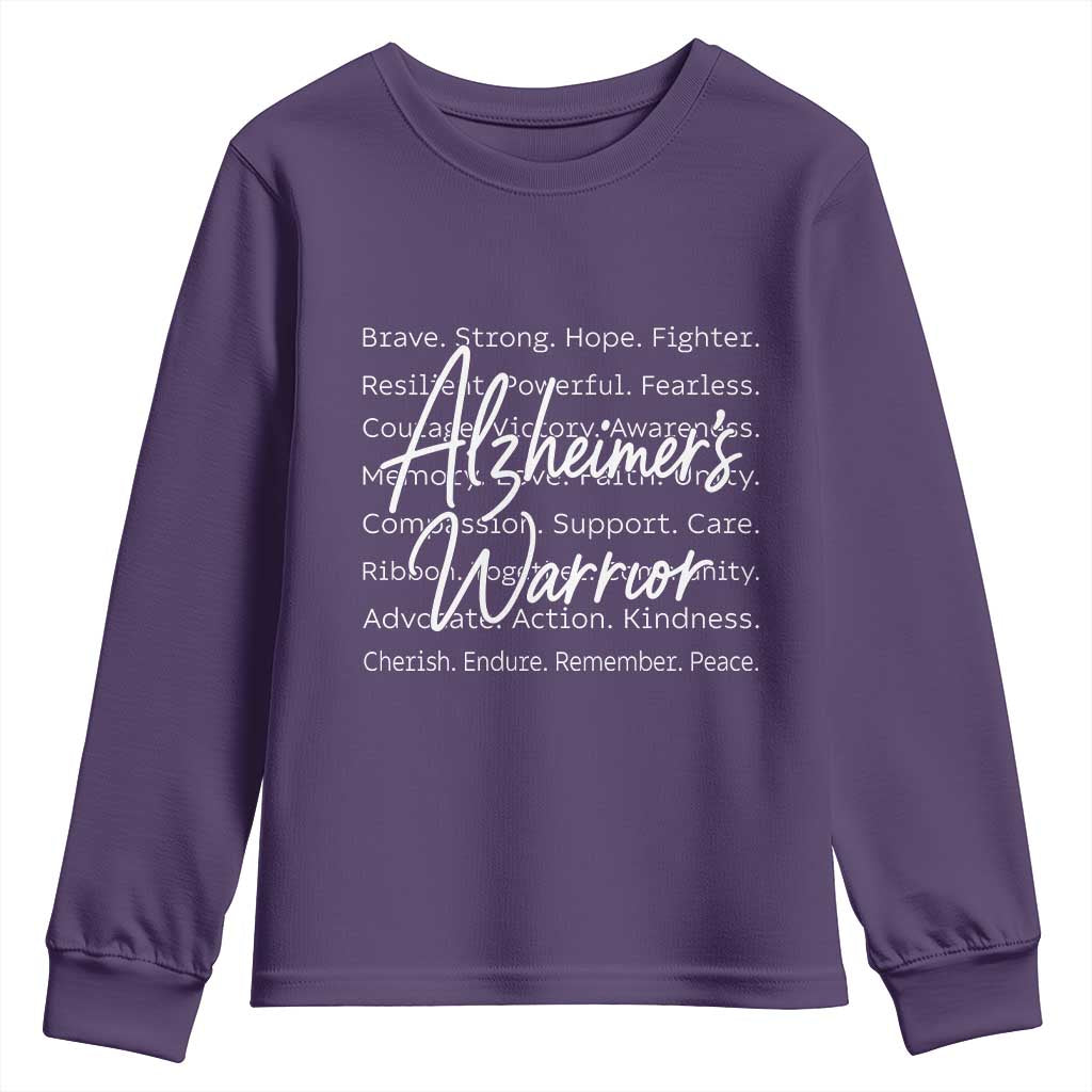 Alzheimers Warrior Purple Ribbon Support Word Cloud Typography Youth Sweatshirt