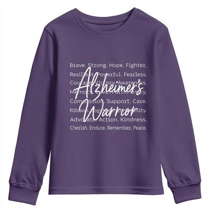 Alzheimers Warrior Purple Ribbon Support Word Cloud Typography Youth Sweatshirt