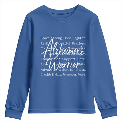 Alzheimers Warrior Purple Ribbon Support Word Cloud Typography Youth Sweatshirt
