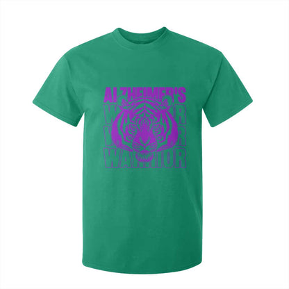 Alzheimer's Warrior T Shirt For Kid Purple Tiger Ribbon Support Graphic