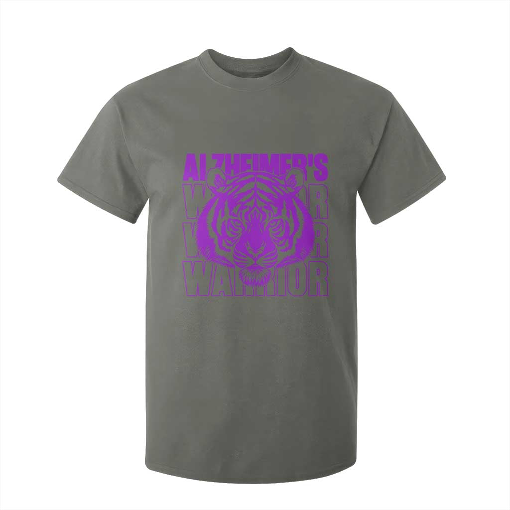 Alzheimer's Warrior T Shirt For Kid Purple Tiger Ribbon Support Graphic