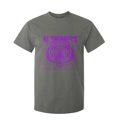 Alzheimer's Warrior T Shirt For Kid Purple Tiger Ribbon Support Graphic