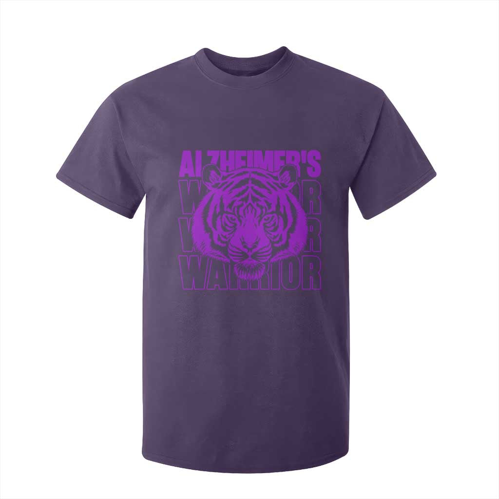 Alzheimer's Warrior T Shirt For Kid Purple Tiger Ribbon Support Graphic