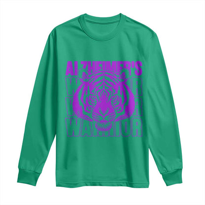 Alzheimer's Warrior Long Sleeve Shirt Purple Tiger Ribbon Support Graphic