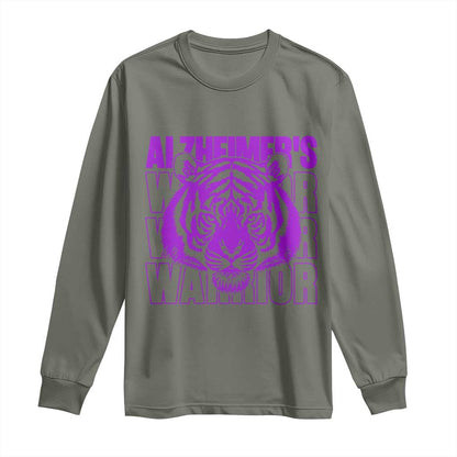 Alzheimer's Warrior Long Sleeve Shirt Purple Tiger Ribbon Support Graphic