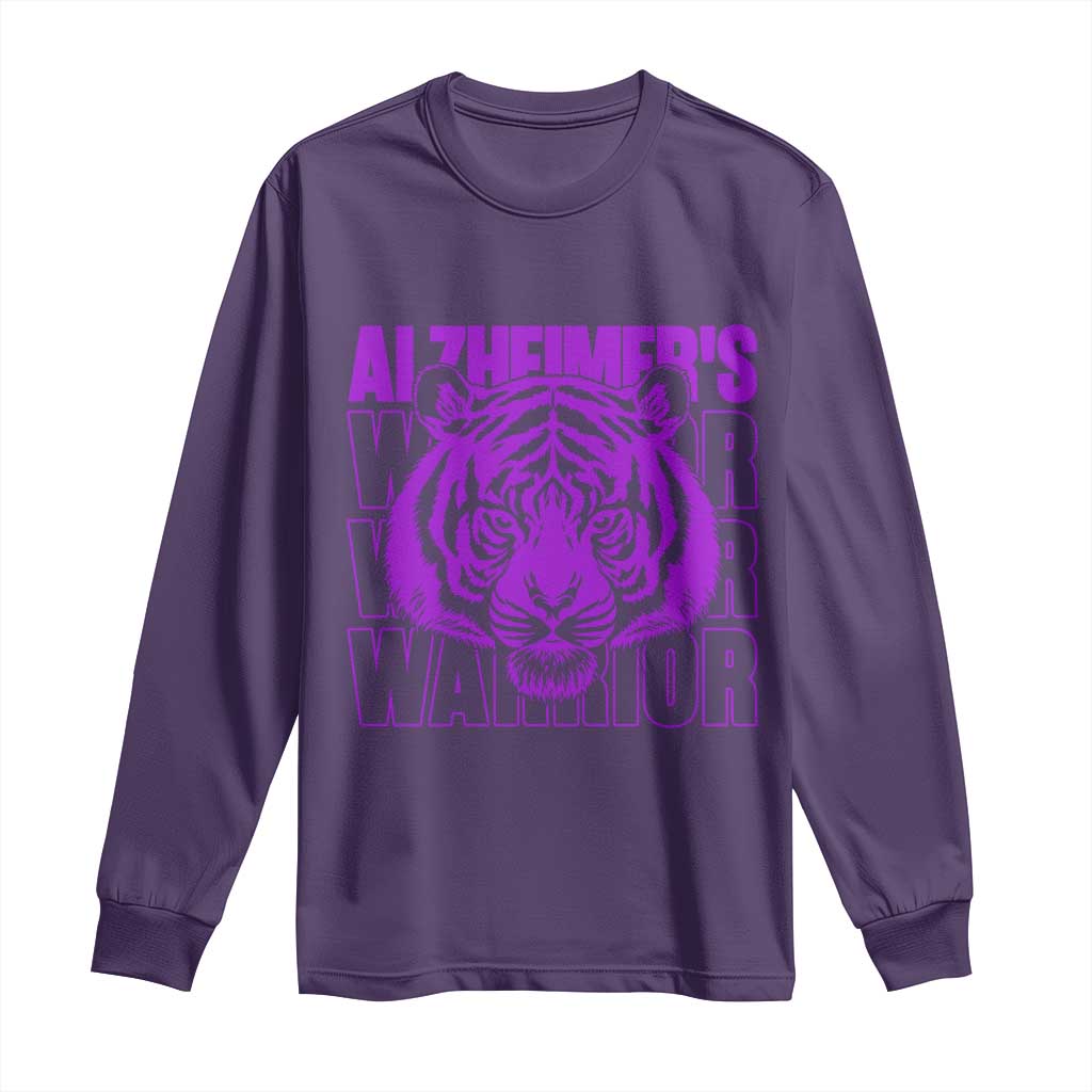 Alzheimer's Warrior Long Sleeve Shirt Purple Tiger Ribbon Support Graphic