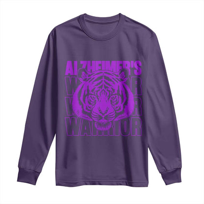 Alzheimer's Warrior Long Sleeve Shirt Purple Tiger Ribbon Support Graphic
