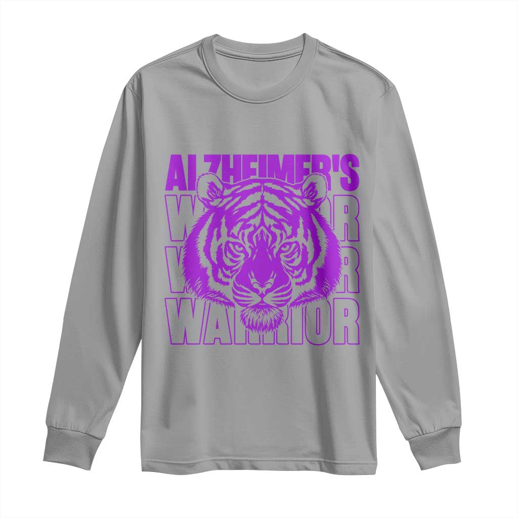 Alzheimer's Warrior Long Sleeve Shirt Purple Tiger Ribbon Support Graphic