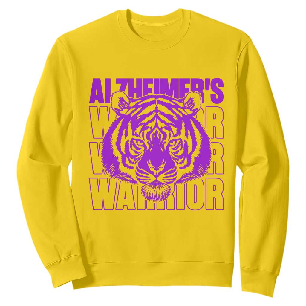 Alzheimer's Warrior Sweatshirt Purple Tiger Ribbon Support Graphic