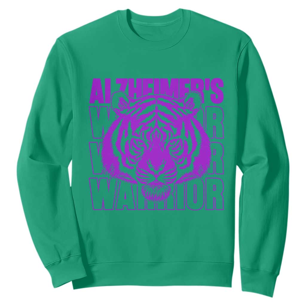 Alzheimer's Warrior Sweatshirt Purple Tiger Ribbon Support Graphic