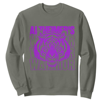 Alzheimer's Warrior Sweatshirt Purple Tiger Ribbon Support Graphic