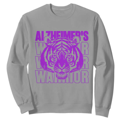 Alzheimer's Warrior Sweatshirt Purple Tiger Ribbon Support Graphic