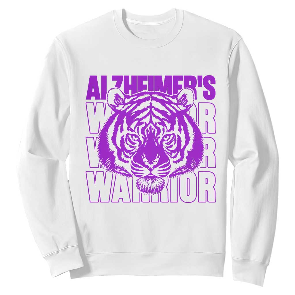 Alzheimer's Warrior Sweatshirt Purple Tiger Ribbon Support Graphic