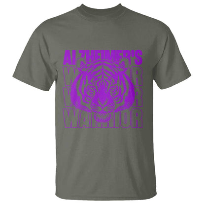 Alzheimer's Warrior T Shirt Purple Tiger Ribbon Support Graphic