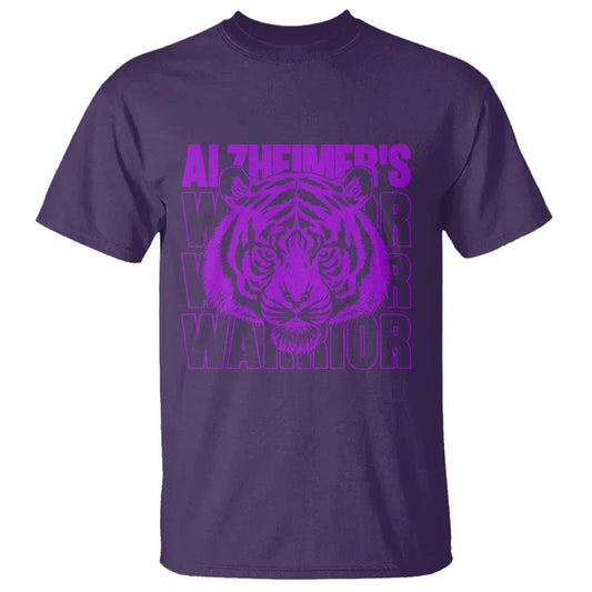 Alzheimer's Warrior T Shirt Purple Tiger Ribbon Support Graphic