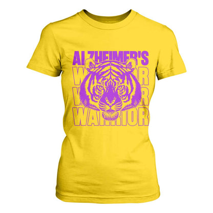 Alzheimer's Warrior T Shirt For Women Purple Tiger Ribbon Support Graphic