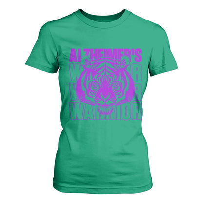 Alzheimer's Warrior T Shirt For Women Purple Tiger Ribbon Support Graphic