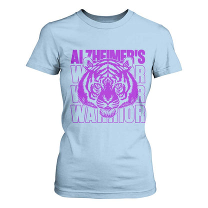 Alzheimer's Warrior T Shirt For Women Purple Tiger Ribbon Support Graphic