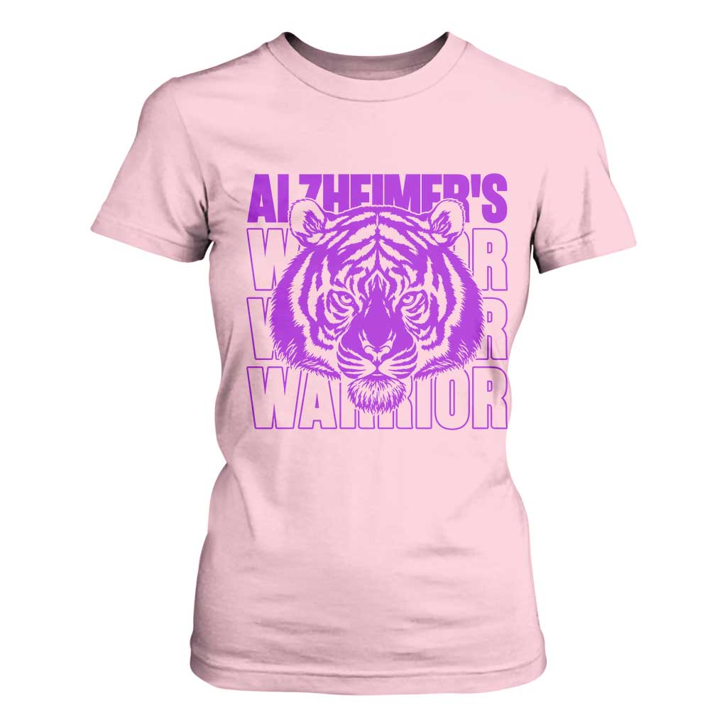 Alzheimer's Warrior T Shirt For Women Purple Tiger Ribbon Support Graphic