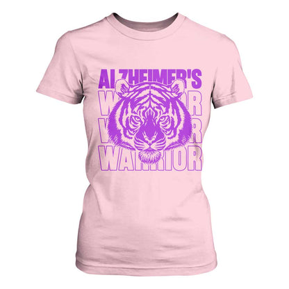 Alzheimer's Warrior T Shirt For Women Purple Tiger Ribbon Support Graphic
