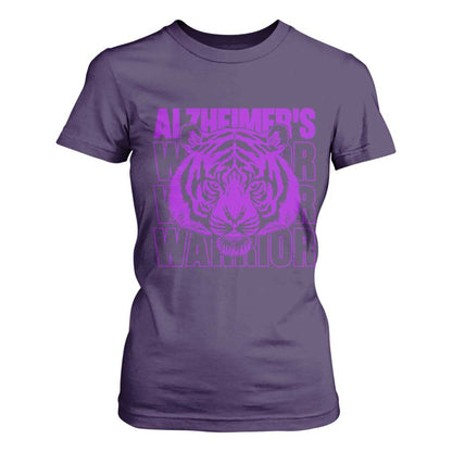 Alzheimer's Warrior T Shirt For Women Purple Tiger Ribbon Support Graphic