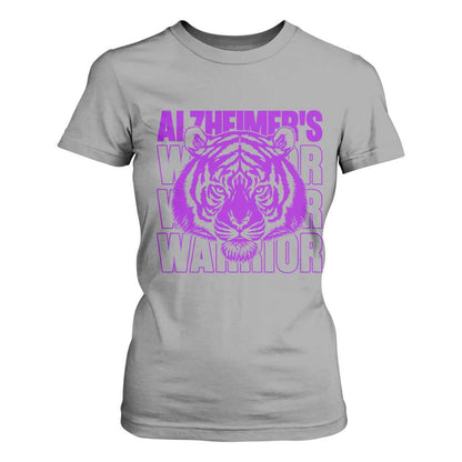 Alzheimer's Warrior T Shirt For Women Purple Tiger Ribbon Support Graphic
