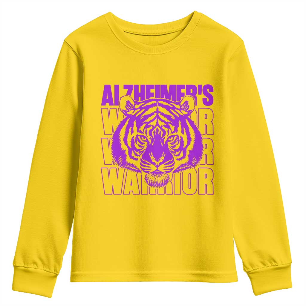 Alzheimer's Warrior Youth Sweatshirt Purple Tiger Ribbon Support Graphic