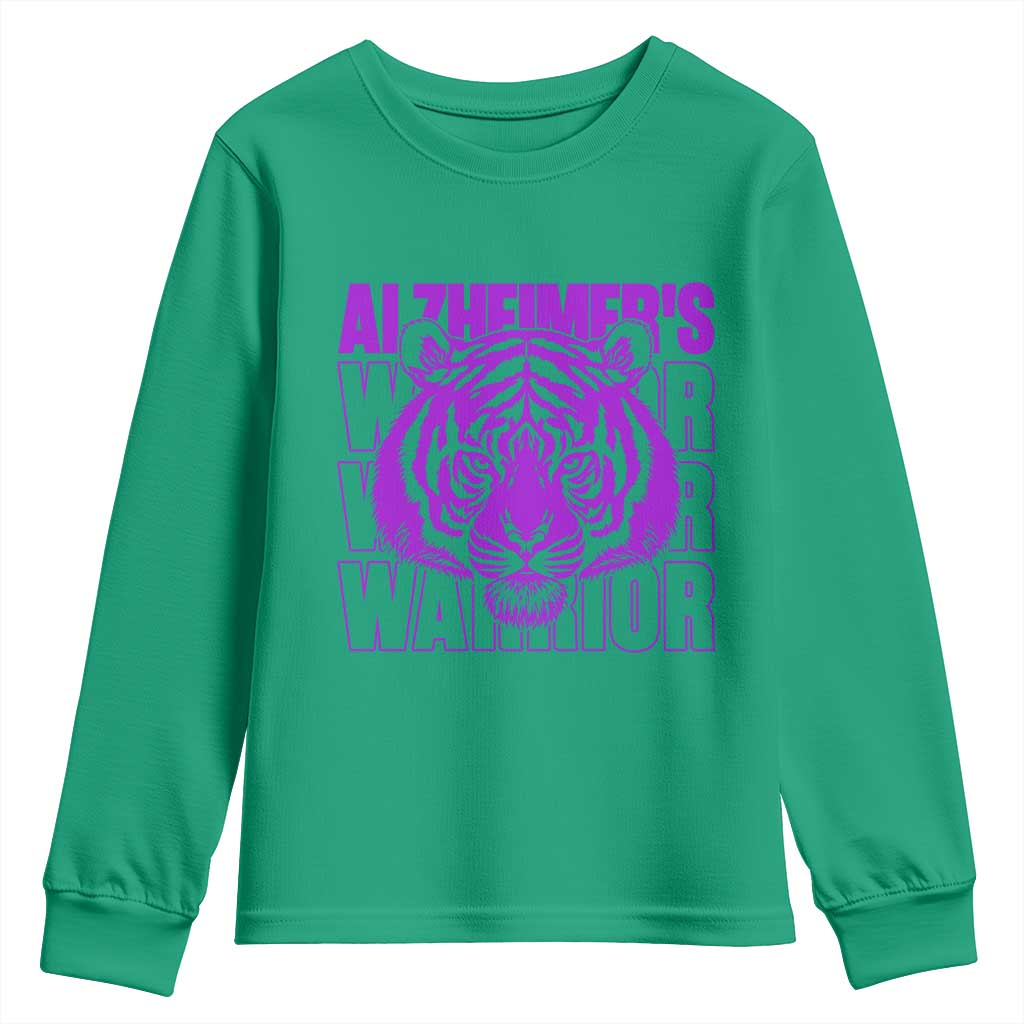 Alzheimer's Warrior Youth Sweatshirt Purple Tiger Ribbon Support Graphic