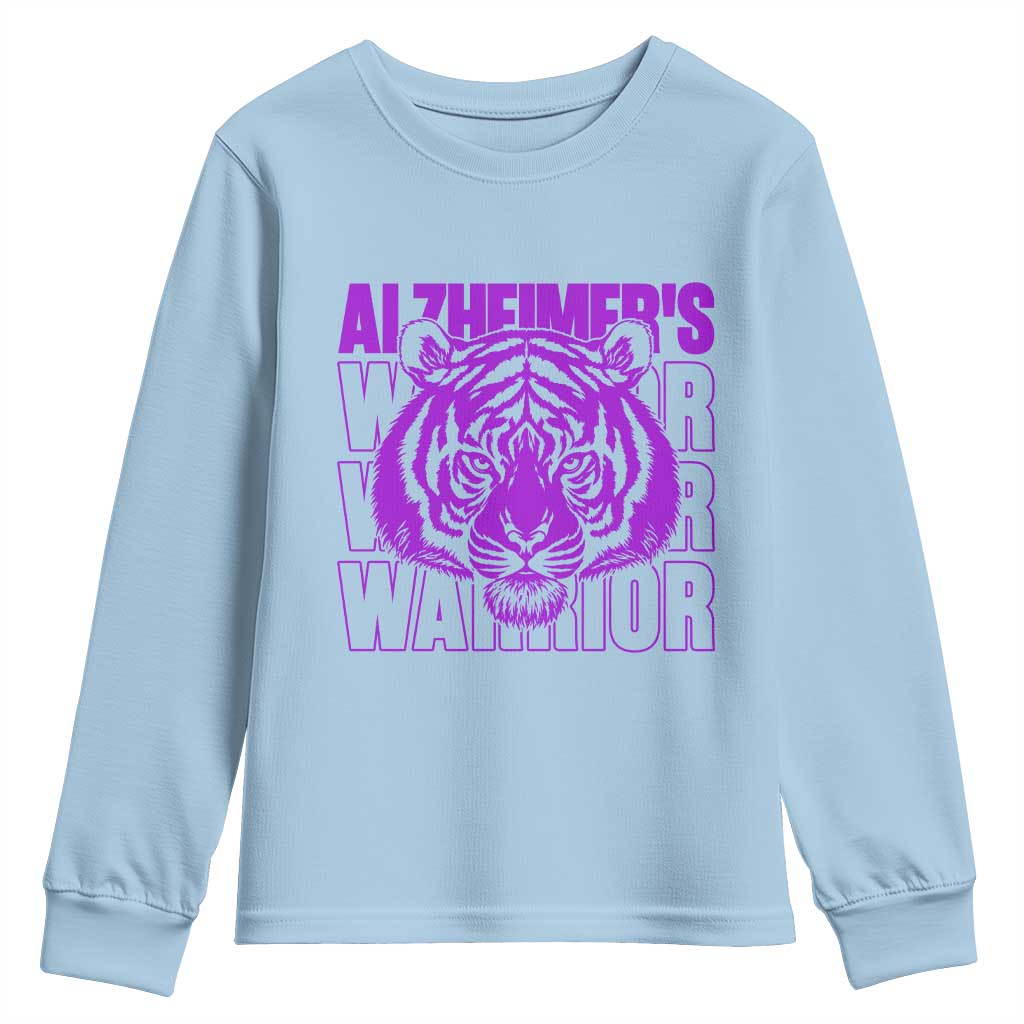 Alzheimer's Warrior Youth Sweatshirt Purple Tiger Ribbon Support Graphic