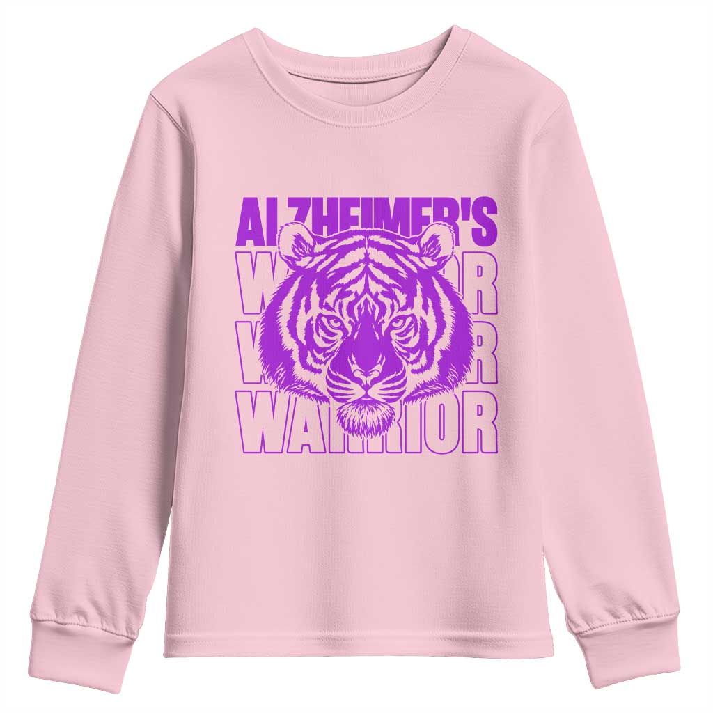 Alzheimer's Warrior Youth Sweatshirt Purple Tiger Ribbon Support Graphic