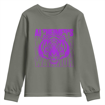 Alzheimer's Warrior Youth Sweatshirt Purple Tiger Ribbon Support Graphic