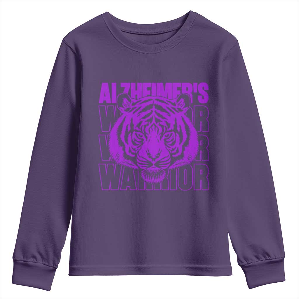 Alzheimer's Warrior Youth Sweatshirt Purple Tiger Ribbon Support Graphic
