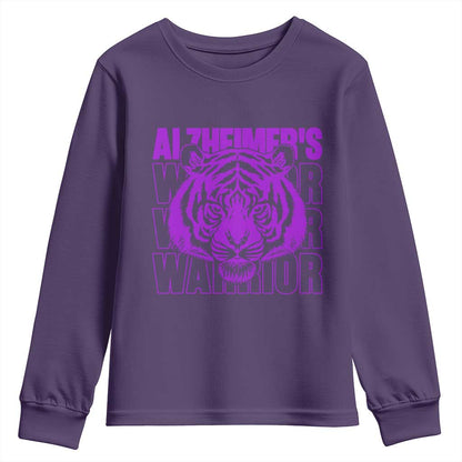 Alzheimer's Warrior Youth Sweatshirt Purple Tiger Ribbon Support Graphic