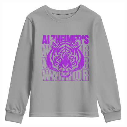 Alzheimer's Warrior Youth Sweatshirt Purple Tiger Ribbon Support Graphic
