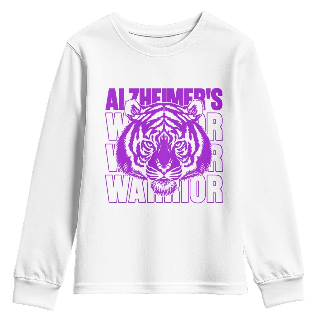 Alzheimer's Warrior Youth Sweatshirt Purple Tiger Ribbon Support Graphic