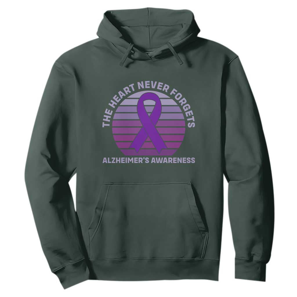 The Heart Never Forgets Alzheimers Support Hoodie Vintage Sunset Purple Ribbon Graphic