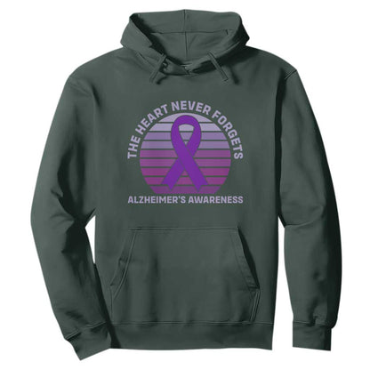 The Heart Never Forgets Alzheimers Support Hoodie Vintage Sunset Purple Ribbon Graphic