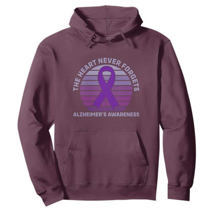 The Heart Never Forgets Alzheimers Support Hoodie Vintage Sunset Purple Ribbon Graphic