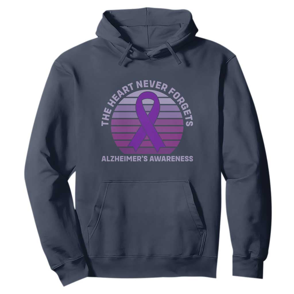 The Heart Never Forgets Alzheimers Support Hoodie Vintage Sunset Purple Ribbon Graphic