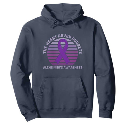 The Heart Never Forgets Alzheimers Support Hoodie Vintage Sunset Purple Ribbon Graphic