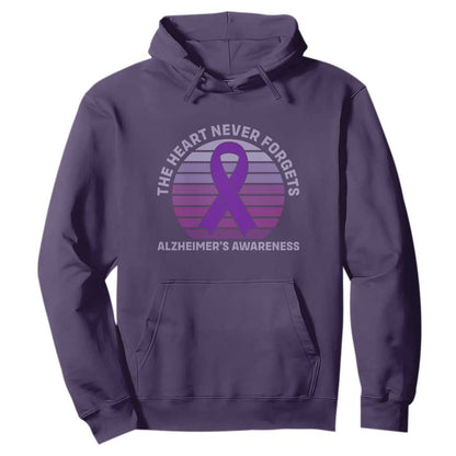The Heart Never Forgets Alzheimers Support Hoodie Vintage Sunset Purple Ribbon Graphic