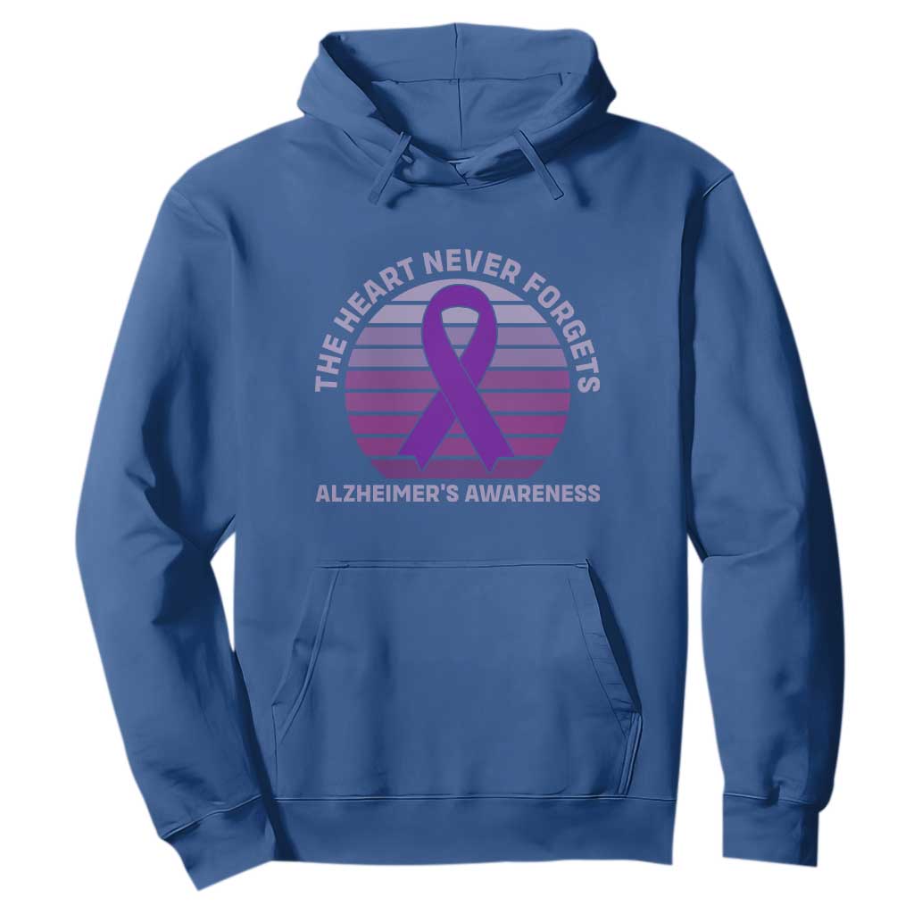The Heart Never Forgets Alzheimers Support Hoodie Vintage Sunset Purple Ribbon Graphic