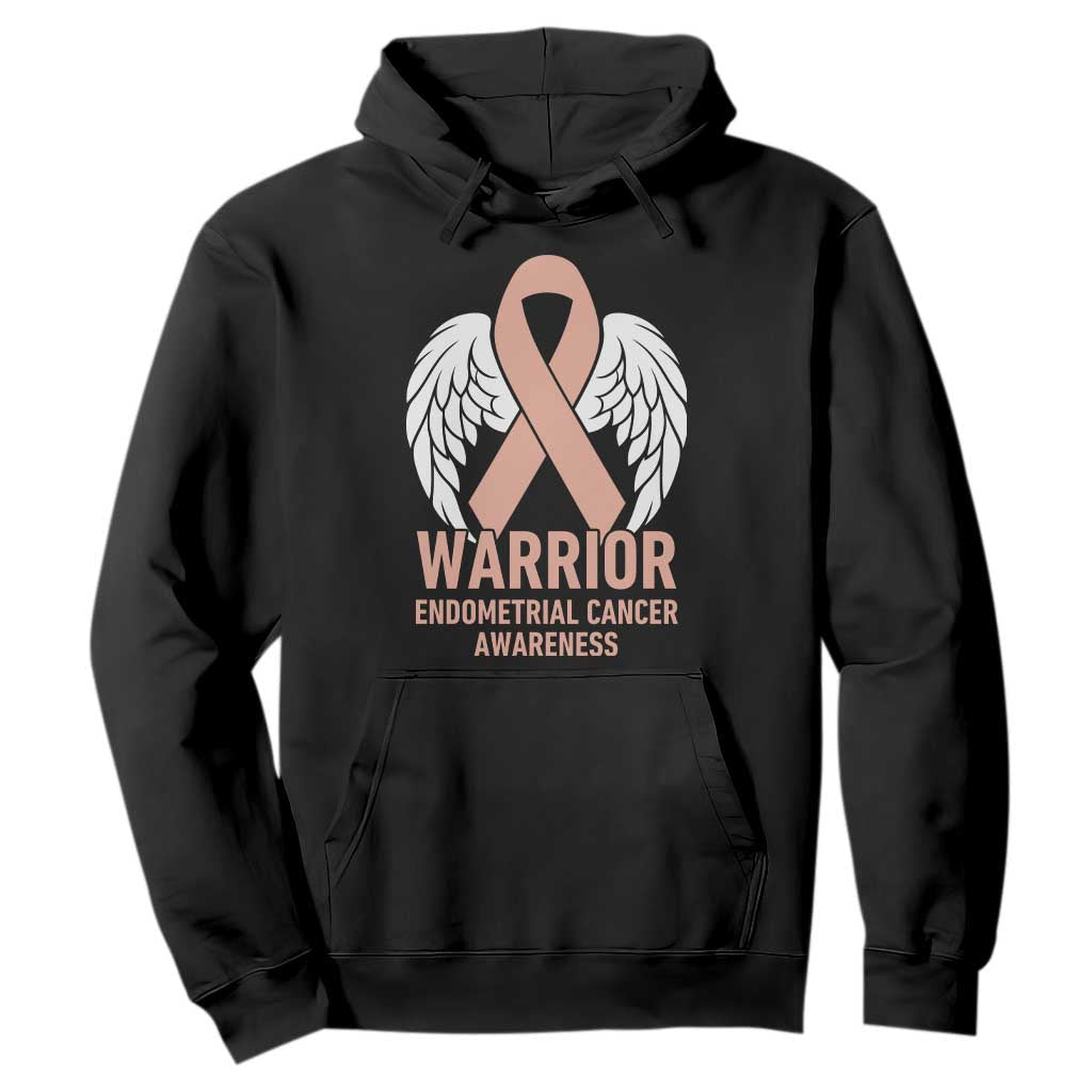 Endometrial Cancer Warrior Hoodie Peach Ribbon Angel Wings Support