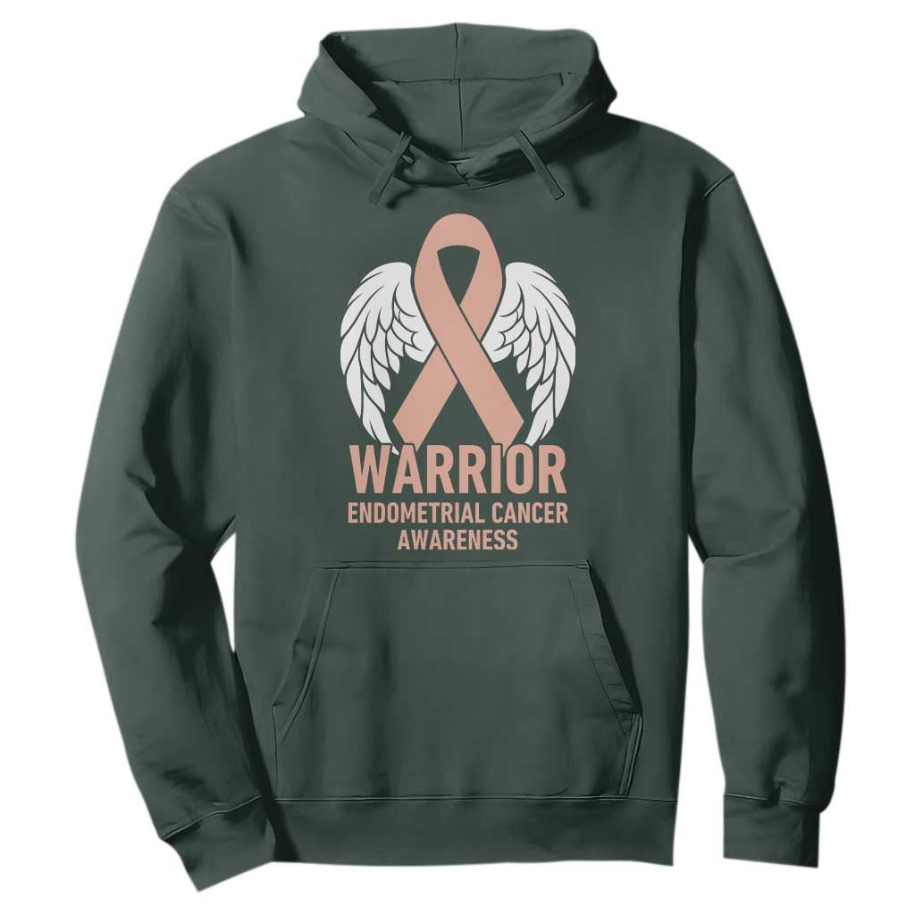 Endometrial Cancer Warrior Hoodie Peach Ribbon Angel Wings Support